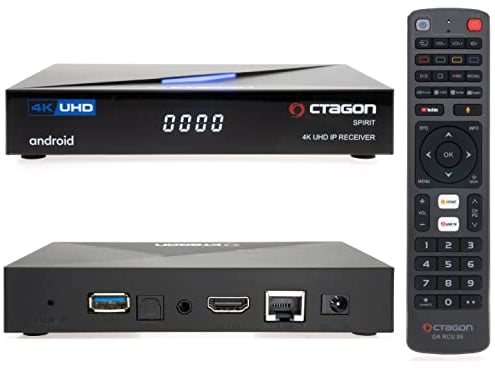 [Test SEHR GUT *] Octagon Spirit 4K UHD Android TV Box, Dual Band WiFi WLAN, Bluetooth Fernbedienung, Sprachsteuerung, HDR10+, HLG, 2GB RAM & 16GB Flash, TV IP Receiver, Bluetooth 5.1, Me-TV