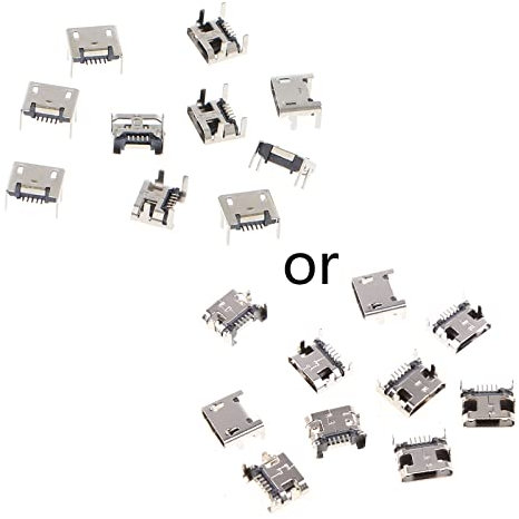 haiaxx 10 pièces Micro USB Type B 5 Broches Femelle connecteur SMD 4 Pattes 90 degrés USB connecteur Femelle Ton Argent