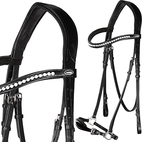 Heinick Trense Hannoveranisch verstellbar Stride Schwarz Lack Diamond Schnallen oder Zaumhaken Vollblut 9 Stirnriemen