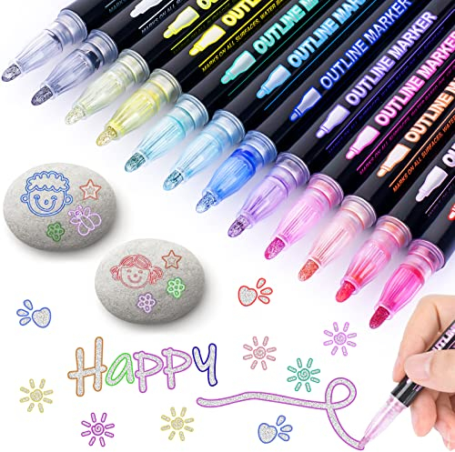 Cocolemon Glitzerstifte Magische Stifte Mädchen, 12 Farben Acrylstifte Marker für Ostern Basteln Kinder, Metallic Outline Stifte für DIY Holz, Glas, Scrapbooking, Kinder Mädchen Geschenke 4-12