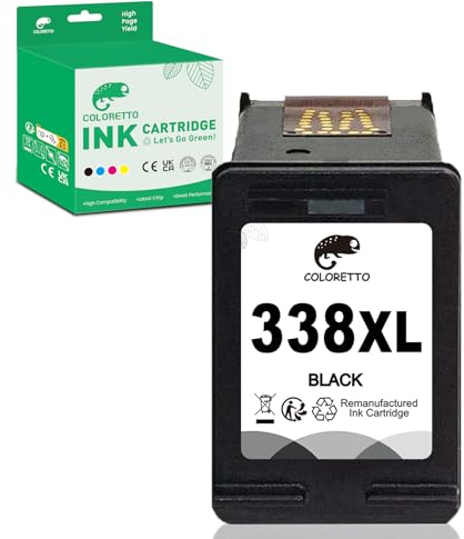 COLORETTO 338XL (1 Schwarz) Wiederaufbereiteter Ersatz für Druckerpatronenfür HP 338 XL für DeskJet PSC 1510 1610 DeskJet 460 5740 OfficeJet 150 H470 100 PhotoSmart 2575 C3180 2610 C3100 Druckers