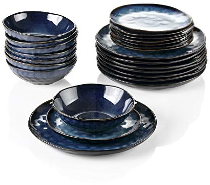 Dinner Plate Set Dinner Set Vintage Look Ceramic Red 24-Piece Stoneware Tableware Set with Dinner Plate, Dessert Plate, Bowl