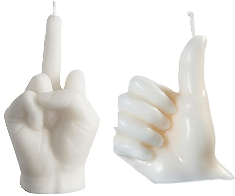 Bullpiano 2 Stück Handgestenkerzen, Mittelfingerkerzen und Daumen-Gestenkerzen, Raumdekor-Kerze, ästhetische, lustige weiße Kerze, Geburtstagskerzen, Sojawachs, Handgesten-Kerzen