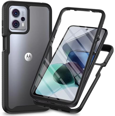 Bnvdfre für Motorola Moto G13 / G23 Hülle mit eingebautem Displayschutz Stoßfest Schutzhülle 360 Grad vollschutz Rugged Schutzhülle TPU Case Handyhülle für Motorola G13 / G23 - Schwarz