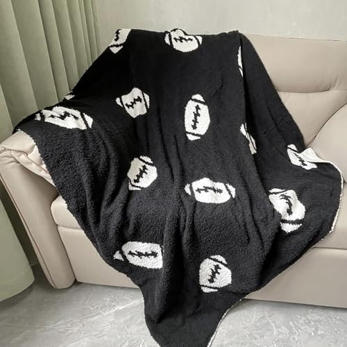 Kuschelige Decke mit Fußballmuster, perfekte leichte Bettwäsche für Erwachsene, weiche, warme und plüschige Rugby-Sportdecke, ideal für Bett, Sofa, (Rugby-Schwarz, 127 x 152,4 cm)