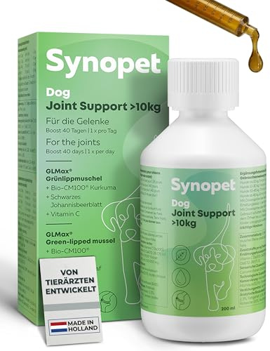 Synopet Dog Joint Support Grünlippmuschel Hund 200 ml I Flüssiges Gelenkpräparat für Hunde I Mit Curcumin & Schwarzem Johannisbeerblatt I Unterstützt Knorpel & Beweglichkeit