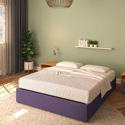 Baldiflex Letto Matrimoniale con Contenitore Modello Cloe in Tessuto, Senza testiera, Rete a Doghe, per Materassi 160x190 cm, Colore Viola