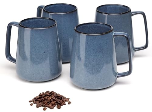 Ximoryn Set of 4 700ML Large Blue Ceramic Coffee Mugs with Big Handles - Extra Jumbo Tea Cup Mug for Office and Home, Gift and Present