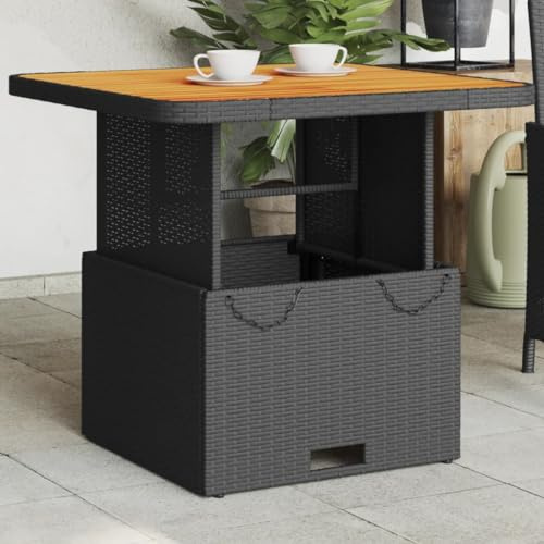 Homgoday Gartentisch, Höhenverstellbarer Gartentisch Terrassentisch Balkontisch Rattantisch Couchtisch Gartenmöbel Tisch Garten Esstisch Schwarz 80x80x71 cm Poly Rattan und Akazienholz
