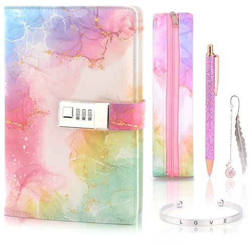 Journal intime avec cadenas - Cadeau pour fille de 8, 9, 10, 11, 12, 13 ans, rentrée des classes, cadeau d'anniversaire, pour adolescentes, filles âgées de 7 à 14 ans, journal intime avec code