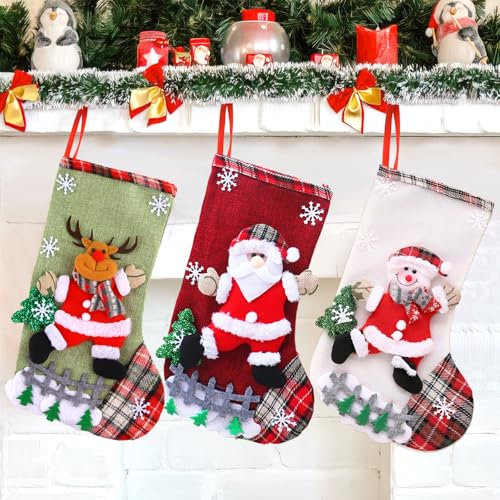 XIMEY Nikolausstrumpf, 3 STK. Nikolausstiefel, Weihnachtsstrumpf Nikolausstiefel zum Befüllen, Weihnachtssocken Kamin, Nikolausstrumpf, Weihnachtsbaum für Weihnachtsschmuck, Geschenke, Deko-MB