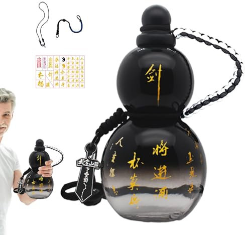 900ML Bouteille De Gourde, Gourde En Forme De Bouteille D'eau, Style Rétro Chinois, Bouteille D'eau De Sport De Gourde Avec Couvercle, Bouteille D'eau De Accrocheuse Pour Randonnée En Salle De Sport