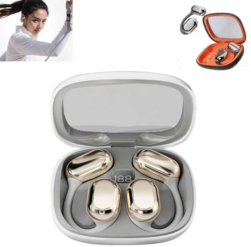 Winkeabuy Auriculares Bluetooth 5.3 impermeables Hifi estéreo con reducción de ruido, pantalla de gancho LED, auriculares abiertos
