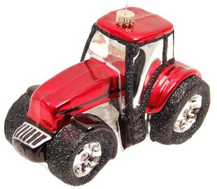 Krebs Glas Lauscha - Weihnachtsdekoration/Christbaumschmuck aus Glas - Traktor - Farbe: Rot - Größe: ca. 15 cm