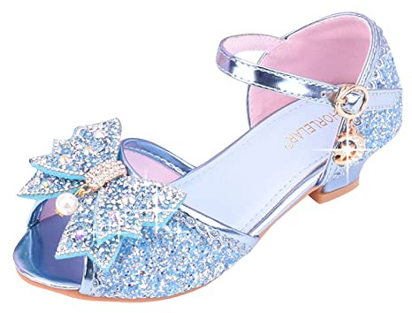OBiQuzz Mädchen Prinzessin Schuhe Glitzer, Absatzschuhe Kinder Offen Schleife Mädchen Pailletten Prinzessin Schuhe Cosplay Schuhe Partyschuhe Hochzeit Ballettschuhe Ballerinas Sandalen Kleidschuhe