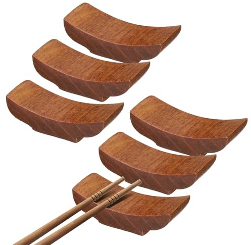 sourcing map 6pcs Wood Chopstick Rest, Boat Shape Chopstick Stand Holder Knife Rest for Countertop Holding Chopstick Spoon Forks Knife Tabletop Decoration, Brown