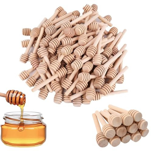 Lot de 100 cuillères à miel en bois - Mini cuillère à miel de 8 cm - Mélangeur à miel en bois - Spirale à miel - Pour collecter et distribuer le miel, confiture, sirop, anniversaires, fêtes