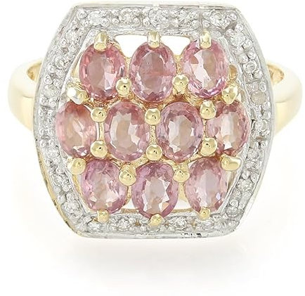 Cavill Luxuriöser 18K Gelbgoldring mit 1,75ct Padparadscha-Saphiren und Diamanten - Eleganter Cocktailring aus Sri Lanka - Exklusiver Schmuck für besondere Anlässe