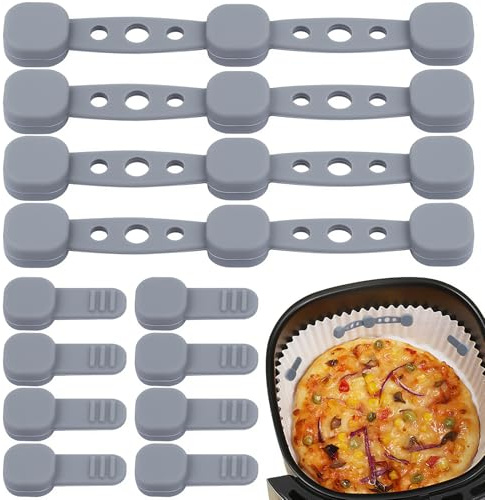 KOVSGQ 12er Set Magnete für Heißluftfritteuse Backpapier - Hitzebeständige Silikon-Magnetclips zur Fixierung von Pergamentpapier - Passend für Ninja, Cosori, Philips - Grau