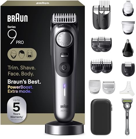 Braun Series 9 PRO All-in-One Beard & Body Grooming Kit for Men, Cordless Trimmer, Hair Clippers & Shaver for Face, Hair & Body with Gillette Labs Razor, AIO 9570