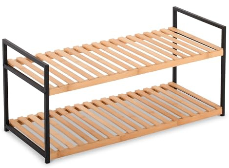Raburg Kava Schuhregal, 2 Böden, Metall/Bambus, Schwarz/Holz | 2 Böden, Metallgestell, Bambus, für Flur, Schlafzimmer und Eingangsbereich
