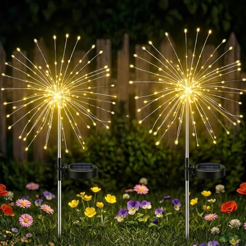 ZCLIKEU Luci solari per fuochi d'artificio da giardino, 2 pezzi, 150 LED, luce solare per fuochi d'artificio, 8 modalità, impermeabili, per decorazione da giardino, cortile, viale, prato e terrazza