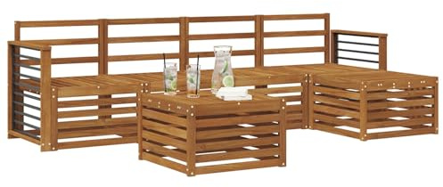 vidaXL Sofagarnituren 6 pcs Natur Massivholz Akazie, Moderner Garten-Sofa, haltbare Terrasse Sitzgelegenheiten, bequemes Lounge-Möbel für draußen