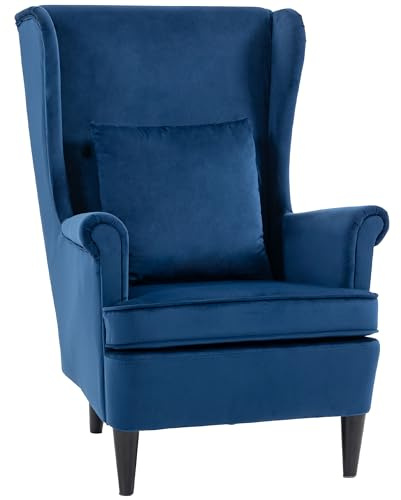 HOMCOM Modern Accent Chair Wingback Armchair High Backrest Blue