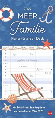 Meer Familie Familienplaner 2027 - Planer für alle an Deck: Wandkalender 2027 zum Eintragen mit maritimen Motiven. Familienkalender mit 5 Spalten Platz für alle wichtigen Termine