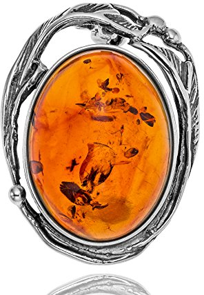 Damen Anstecknadel Aus Sterlingsilber Mit Ovalem Bernstein In Kunstvollem Design