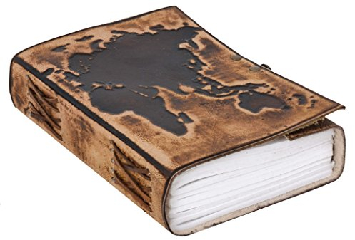 Gusti Notizbuch Leder-Ronda Notizheft Reisetagebuch Weltkarte Tagebuch DIN B6 Braun Leder