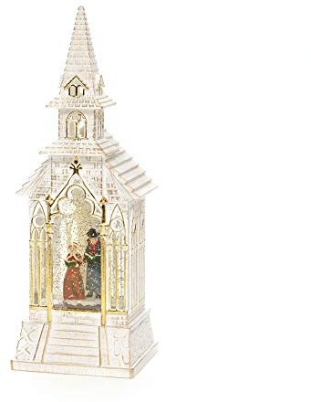 Konstsmide 4366-200 Kirche Warmweiß LED Weiß beschneit, mit Wasser gefuellt, Timer, mit Schalter