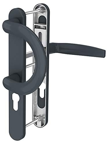Langschildgarnitur Schmalrahmengarnitur 92mm Anthrazit RAL7016 PZ Türdrücker Nebeneingangstürbeschlag Haustürbeschlag Wechselgarnitur (Bügelgriff/Drücker, Türstärke 39-54mm)