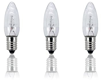 Hellum Ersatz-Kerzen für Schwibbogen, 3 Stück 12V 3W Riffelkerze für Weihnachtsbaum Kerzen Lichterketten innen mit 20 Brennstellen, Birnen für Lichterbogen E10/ 12V/ 3W/ 22Lumen 920024