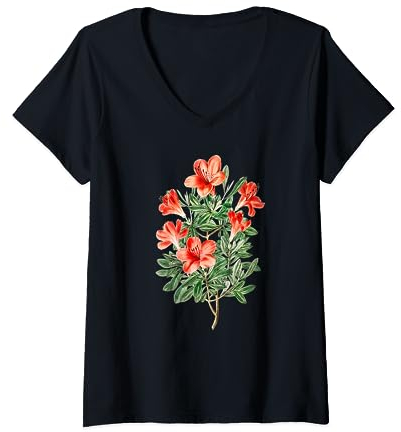 Azalee Blume Illustration Bloom Pflanzenliebhaber T-Shirt mit V-Ausschnitt