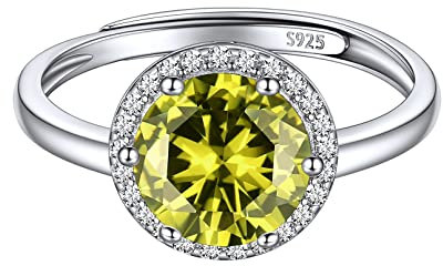 ChicSilver Fingerring für Damen Mädchen Verstellbarer Ring mit Rund Peridot Gebursstein Silber Ring für Verlorbung Hochzeit Party