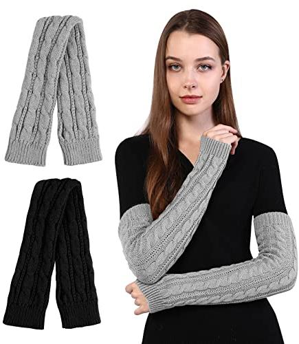 TAGVO Damen Fingerlose Handschuhe 2 Paar, Winter Halb Fingerhandschuhe Winterhandschuhe, Damen Pulswärmer, Gestrickte kurze halbfingerlose Fäustlinge
