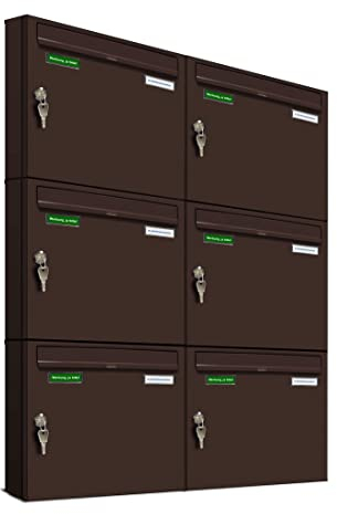 AL Briefkastensysteme Basic 6er Briefkasten RAL 8017 Schokoladen Braun 6 Fach DIN A4 wetterfest Briefkastenanlage mit Posthaltebügel und 2 Namensschildern
