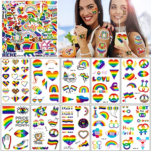 50 Stück Aufkleber Regenbogen + 20 Blätter Temporäre Tattoos,Gay Pride Temporäre,Wasserdichter Tätowierungs Abziehbilder,Regenbogen Aufkleber