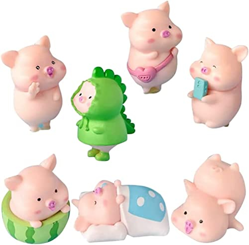 KOMUNJ 7 Stück Schweinchen Figuren Klein, Pig Tortendeko Schwein Kuchen Deko Figur Harz Ornamente Gartendeko Kuchendeko Handwerk Kindergeburtstag Party