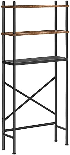 HOOBRO Over Toilet Storage Unit Bathroom Shelf, 3-Tier Bathroom Storage Unit, Freestanding Above Toilet Storage Rack with Adjustable Feet, Space Saving, Easy Assembly, Rustic Brown and Black EBF63TS01