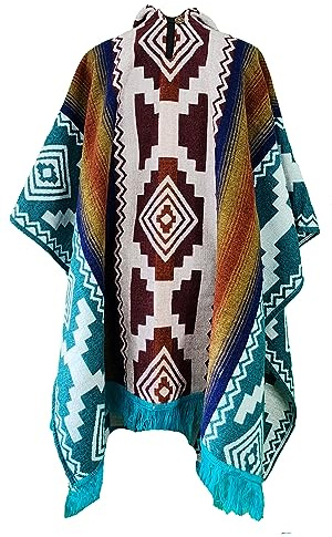 Poncho Men Alpaca Wool with Hood – Warm Ecuadorian Cloak, Thick Western Gaban, Cowboy Serape Shawl, Brown Canvas Honcho Hoodie, Winter Blanket Pancho for Adult – Clint Eastwood Style