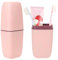 KALIONE Sakura-Pulver 1-teiliges Reise-Zahnbürstenbecher-Etui, 3-in-1, Tragbar, Rosa
