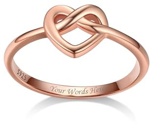 Bestyle Herz Ring Silber 925 Damenring mit Text Gravur Knotted Heart Fingerring Trauringe Silberring dünner Vorsteckringe, Roségold, Ringgröße 62