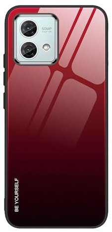 ILING Hülle für Motorola Moto G84 5G, Ultradünne Elegant Farbverlauf Farbe Gehärtetem Glas Hart Zurück Handyhülle, Weich Silikon TPU Bumper Stoßfeste Schutzhülle (Flammenrot)