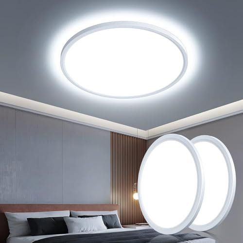OTREN LED Deckenlampe Flach, 6500K Kaltes Weiß Rund Badlampe, Deckenleuchte Panel für Bad Schlafzimmer Flur Küche Wohnzimmer Balkon, Ø30CM, IP44 (Pack of 2)