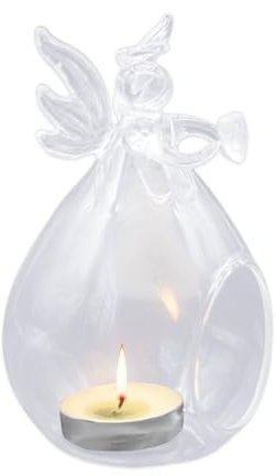 Kerzenständer aus transparentem Glas – Kerzenhalter Engel Teelichthalter, Stumpenkerzen und Teelichthalter | Transparenter Engelskerzenhalter, Tischdekoration, Dekoration für Zuhause