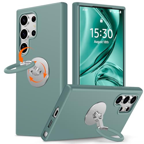 XYZ for Samsung Galaxy S22 Ultra Case With Stand, Rotatable Soft Liquid Silicone Ring Holder Kickstand, Anti-Scratch Shockof Protective Phone Case Cover for Samsung Galaxy S22 Ultra, Green