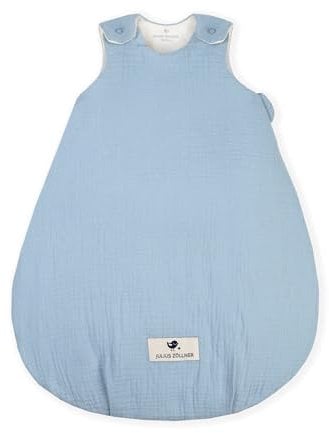 Julius Zöllner Babyschlafsack gefüttert Musselin 2,5 TOG Gr. 50/56 | 100% Baumwollmusselin | Oeko-TEX Standard 100 | Denim