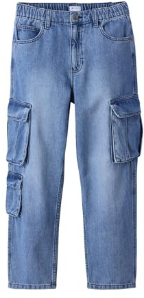JONEN Jungen Cargo-Jeans, Loose-Fit Gebleicht 140